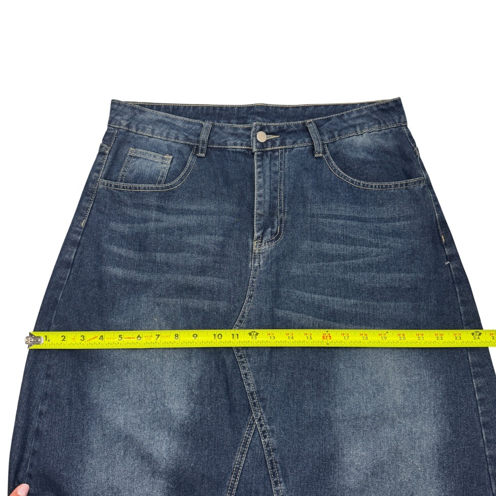 SHEIN CURVE Blue Denim Maxi Skirt Frayed Hem A-Line Country Plus Sz 0XL - Picture 10 of 11